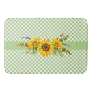 Sunflowers on Chequerboard  Bath Mat