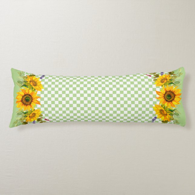 Sunflowers on Chequerboard  Body Pillow (Front)