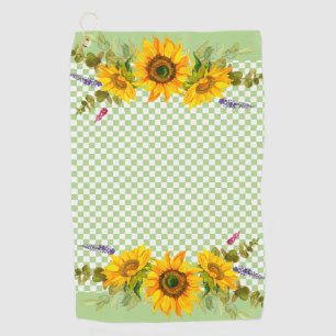 Sunflowers on Chequerboard  Golf Towel