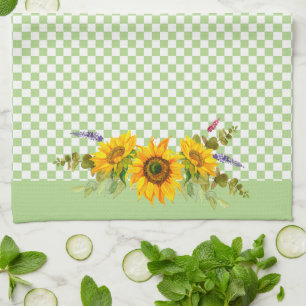 Sunflowers on Chequerboard  Kitchen Towel