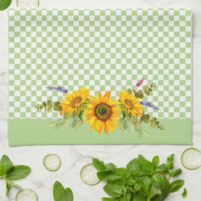 Sunflowers on Chequerboard  Kitchen Towel (Folded)