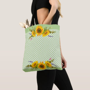 Sunflowers on Chequerboard  Tote Bag
