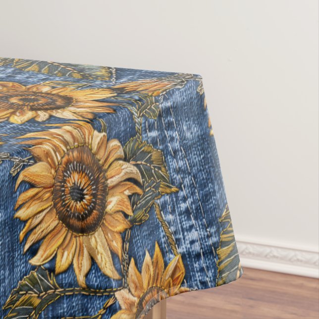 Sunflowers On Faux Denim Tablecloth (In Situ)