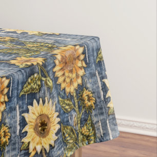 Sunflowers On Faux Denim Tablecloth