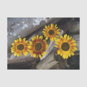Sunflowers On Logs Brown Yellow Vintage Rustic Art Tissue Paper