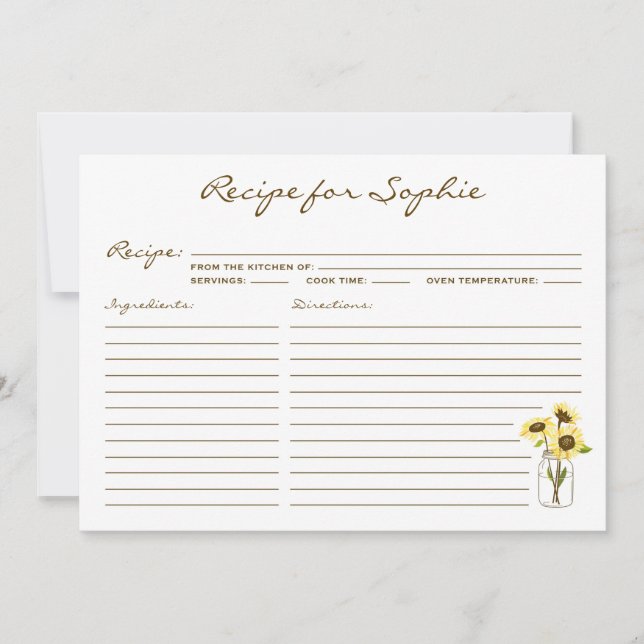 Sunflowers on Mason Jar Personalized Recipe Card (Front)