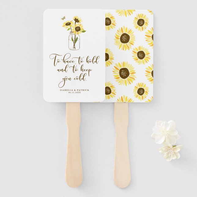 Sunflowers on Mason Jar To Keep You Cold Wedding Hand Fan (Front and Back)