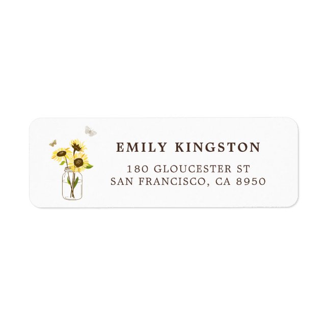 Sunflowers on Mason Jar Whimsical Address Label (Front)