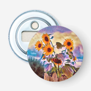 Sunflowers On Rock Wall Bottle Opener
