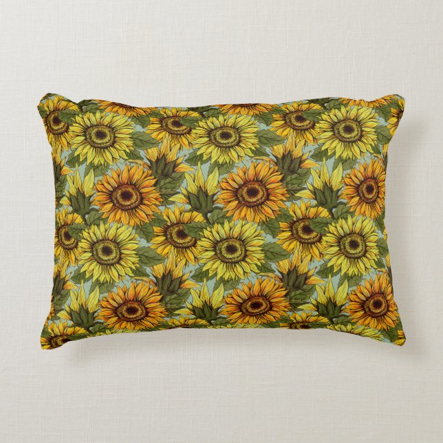 Sunflowers on Sage Background Foliage Orange Yello Accent Pillow (Front)