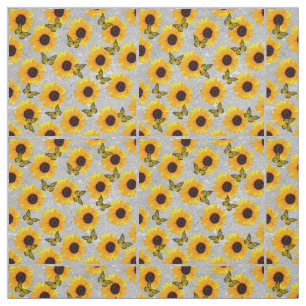 Sunflowers On Silver, Cotton Fabric