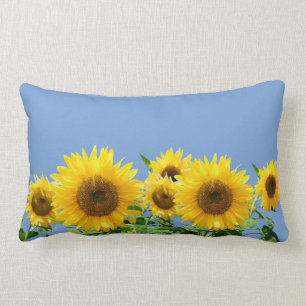 Sunflowers on sky blue lumbar pillow