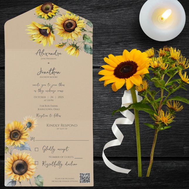 Sunflowers on Tan QR Code  All In One Invitation (Creator Uploaded)