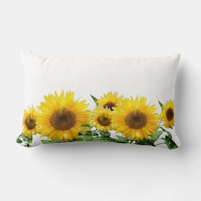 Sunflowers on white lumbar pillow (Front)