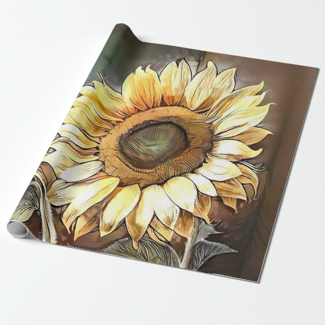 Sunflowers On Window Modern Art Collection Wrapping Paper (Unrolled)