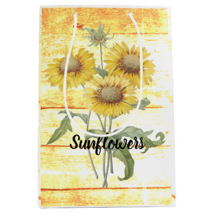 Sunflowers on wood medium gift bag