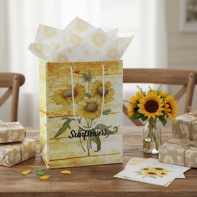 Sunflowers on wood medium gift bag (Creator Uploaded)