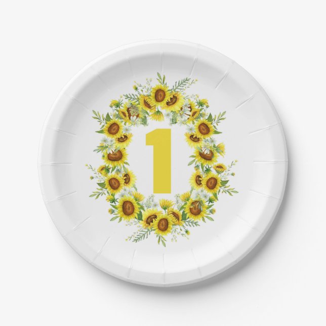 Sunflowers ONE First Birthday Plates (Front)