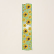 Sunflowers & Other Yellow Flowers on a Green Scarf