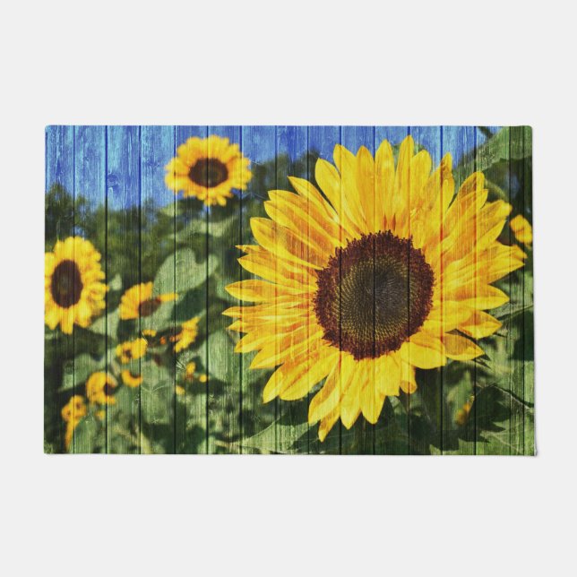 Sunflowers Painted Fence Doormat (Front)