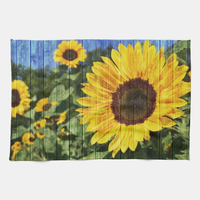 Sunflowers Painted Fence Kitchen Towel (Horizontal)