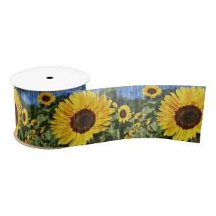 Sunflowers Painted Fence Satin Ribbon