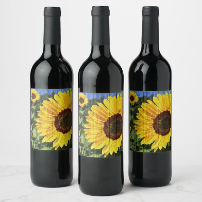 Sunflowers Painted Fence Wine Label (Bottles)