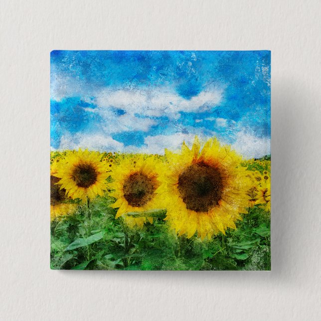 Sunflowers painting 2 inch square button (Front)