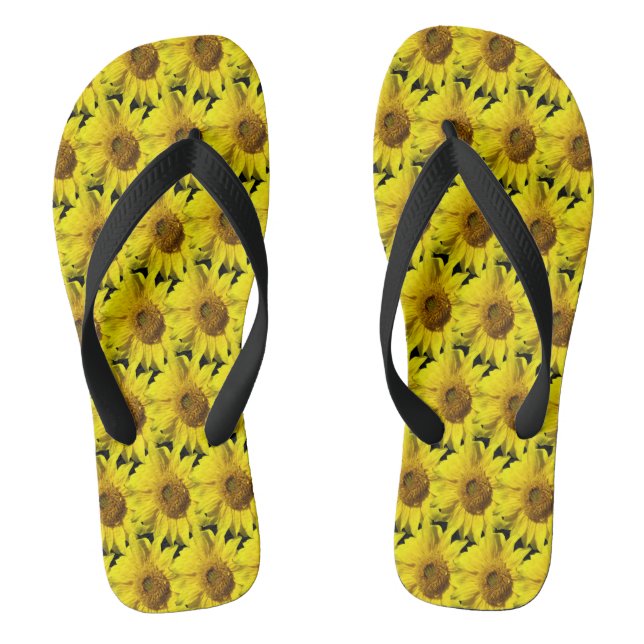 Sunflowers Pattern Cust. BG Colour Black Flip Flop (Footbed)
