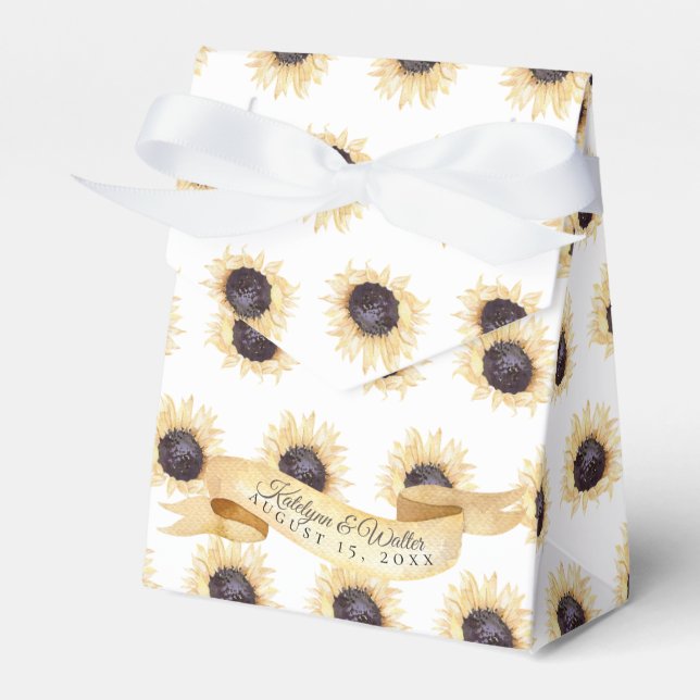 Sunflowers Pattern Personalized Wedding or Shower Favor Box (Front Side)