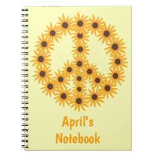 Sunflowers Peace Sign Personalized Notebooks
