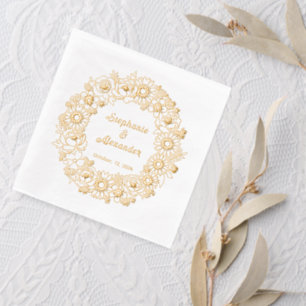 Sunflowers, Peonies, Forget me not Wreath Wedding Foil Napkins