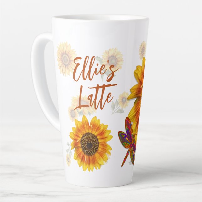 Sunflowers Personalized Latte Mug (Left Angle)