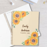 Sunflowers Personalized Planner<br><div class="desc">Sunflowers bring joy!
This pretty Planner is decorated with watercolor sunflower and green foliage on a soft beige background.
The text is in dark brown.
Original Watercolor © Michele Davies.</div>