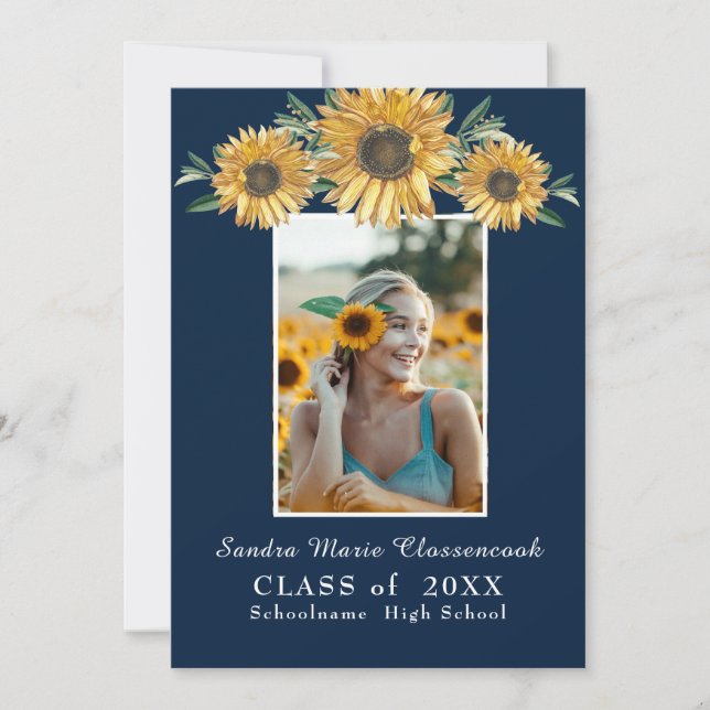 Sunflowers photo frame Modern rustic graduation  A Announcement (Front)