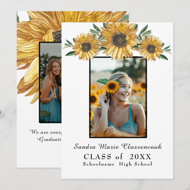 Sunflowers photo frame Modern rustic graduation  Announcement (Front/Back)