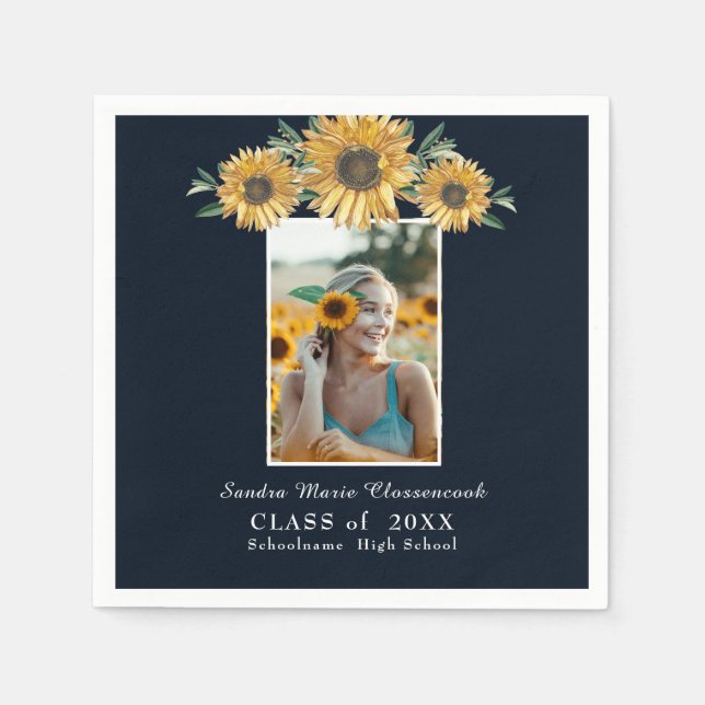 Sunflowers photo frame Modern rustic graduation   Napkin (Front)