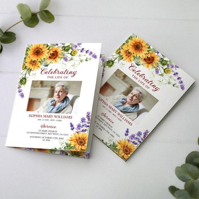 Sunflowers Photo Funeral Order of Service Program (Creator Uploaded)