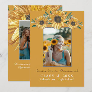 Sunflowers photo Modern Rustic Black Graduation An Announcement