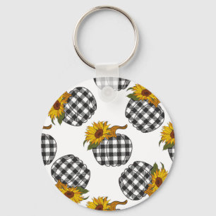 Sunflowers, plaid pumpkin, farmhouse decor keychain