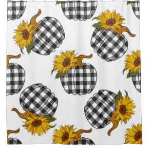 Sunflowers Plaid Pumpkin seamless pattern. Farmhou