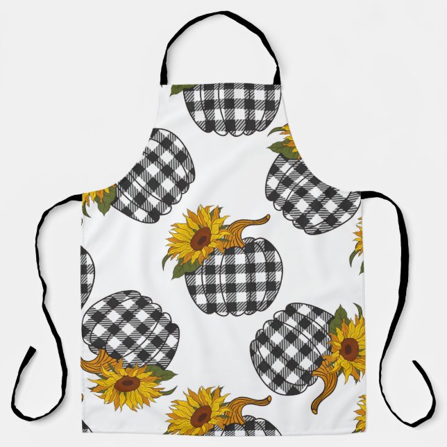Sunflowers Plaid Pumpkin seamless pattern. Farmhou Apron (Front)