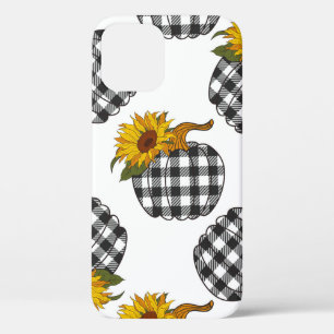 Sunflowers Plaid Pumpkin seamless pattern. Farmhou iPhone 12 Case
