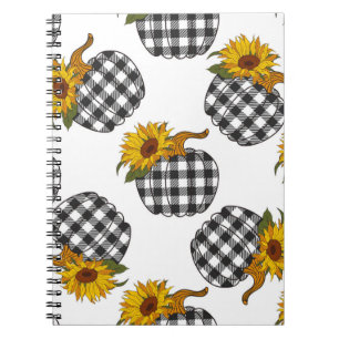 Sunflowers Plaid Pumpkin seamless pattern. Farmhou Notebook