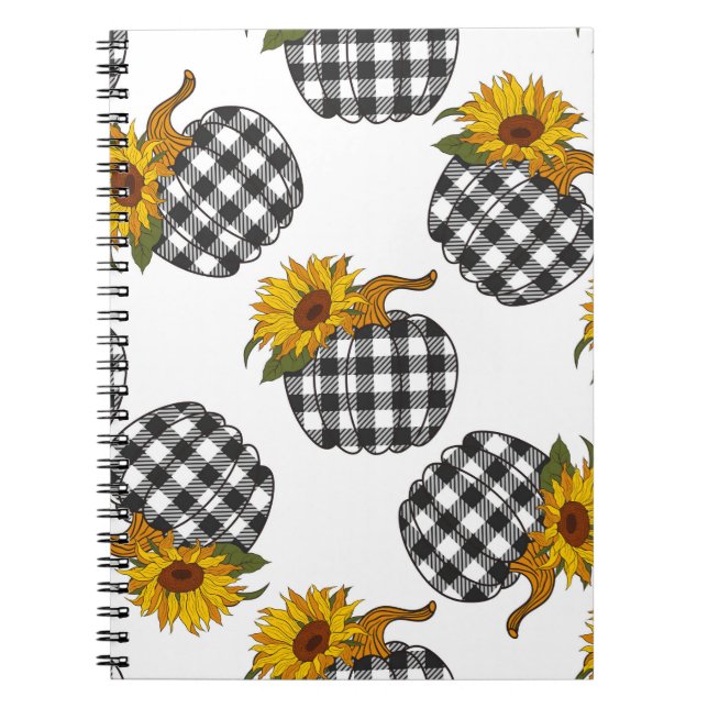 Sunflowers Plaid Pumpkin seamless pattern. Farmhou Notebook (Front)