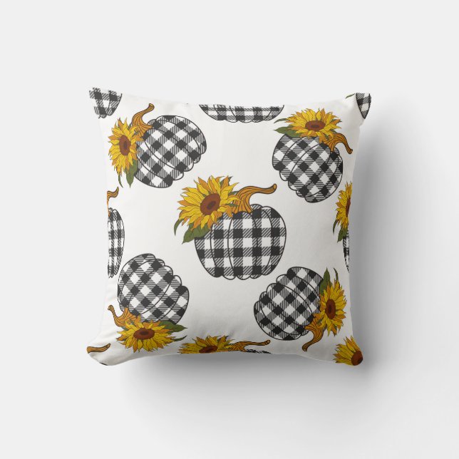 Sunflowers Plaid Pumpkin seamless pattern. Farmhou Throw Pillow (Front)