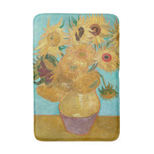 Sunflowers, Post Impressionist Still Life Painting Bath Mat