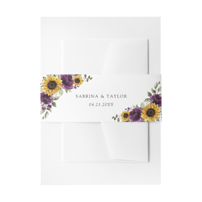 Sunflowers Purple Violet Floral Rustic Wedding Invitation Belly Band (Front Example)