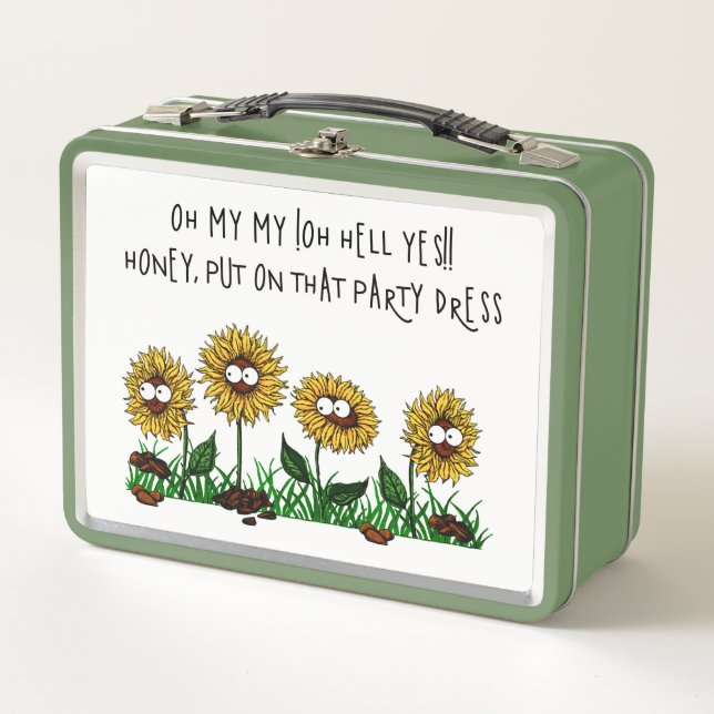 Sunflowers ready to party metal lunch box (Front)