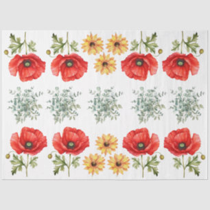 Sunflowers, Red Poppies & Eucalyptus Decoupage Tissue Paper